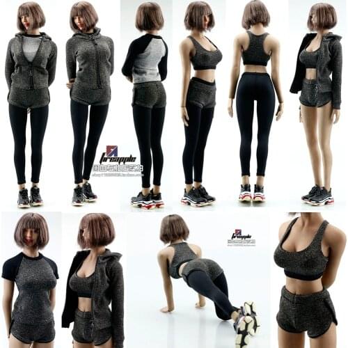 1/6 Female doll clothing accessories FA008 clothes yoga clothes fitness clothes suit gray 6-piece set 12 inches