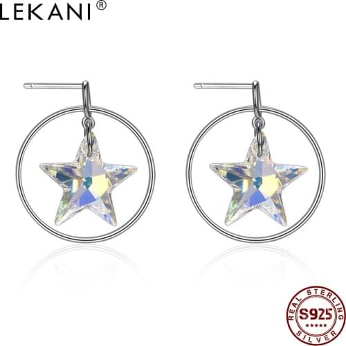 LEKANI 925 Sterling Silver Stud Earrings Star Design Cubic Zirconia Earrings Jewelry Fashion Earrings Elegant Gifts for Women