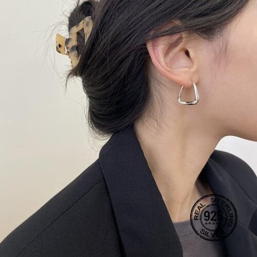 925 Sterling Silver Needle Earrings For Women Gold Geometric Fashion Simple Korean Punk Design Pigh-Quality Temperament Jewelry