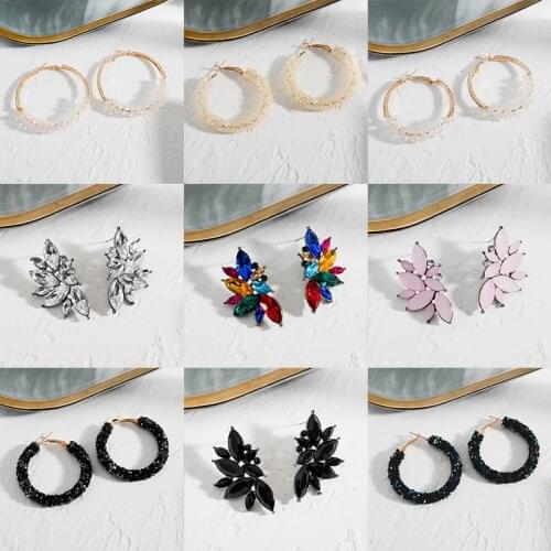 Statement Korean Hoop Crystal Drop Big Earrings For Women Large Vintage Geometric Round Gold Dangle Earring 2021 Fashion Jewelry