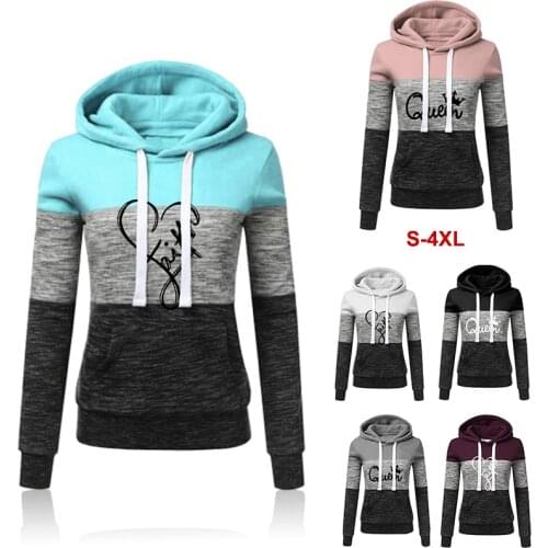 Harajuku Print Hoodies Women Sweatshirt Autumn Winter Fashion Long Sleeve Ladies Pullovers Warm Patchwork Hooded Tops Size S-4XL