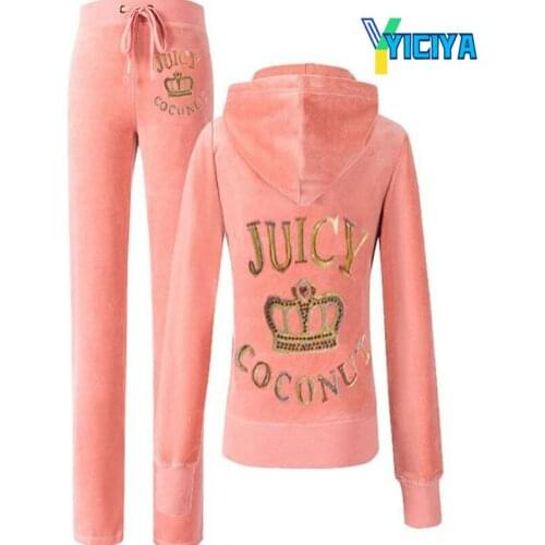 YICIYA Velvet sports leisure suit womens autumn large size show thin gold crown fashion Korean two piece set ,tracksuit women