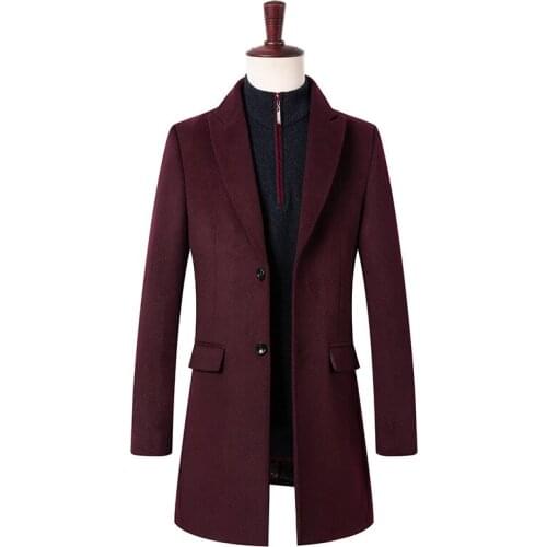Winter Mens Wool Coat 2020 New Business Casual Thick Warm Peacoat Long Overcoat Jacket Male Brand Clothes Red Wine Gray Black