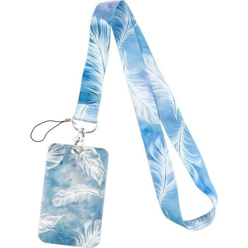 1pcs ZF2917 Feather Fashion Lanyards ID Badge Holder Bus Pass Case Cover Slip Bank Credit Card Holder Strap Cardholder