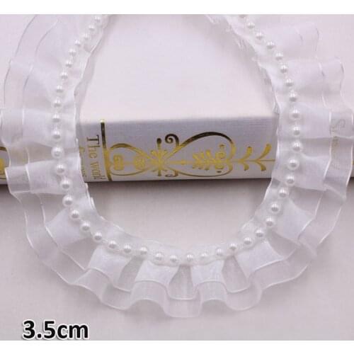2 Yards/Lot Beaded Trims Organza Ruffle Ribbon Pearl Lace Clothes Decoration Wedding Dress Collar Crafts For Sewing