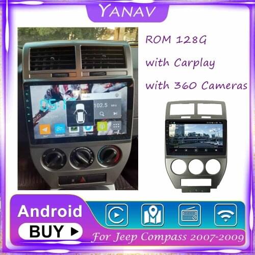 128G Android 2 Din Car Radio Stereo Receiver For Jeep Compass 2007-2009 GPS Navigation Audio Video MP3 Player with 360 Cameras