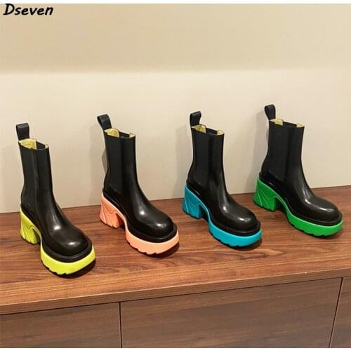 Thick-heel Martin Boots Womens Autumn Winter New Style Platform Woman Shoes Color-soled Ladies Boots Thick-soled Short Boots