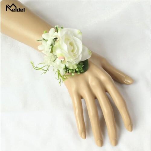 Meldel White Silk Rose Corsage Pin Boutonniere Flower Wedding Artificial Flower Groom Boutonniere Wedding Marriage Corsage Flore