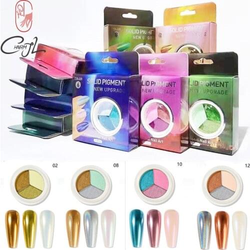 CHNRMJL 6/12Boxes 3 In 1 Holo Nail Solid Magical Powder Metallic Chrome Aurora Pigment Dust Glitter DIY Nails Art Decoration