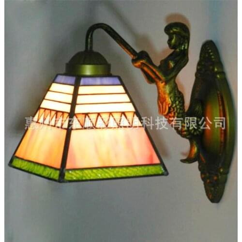 Cheap European stained glass lamps bedroom living room dining lamp aisle entrance hotel rooms Tiffany wall sconce