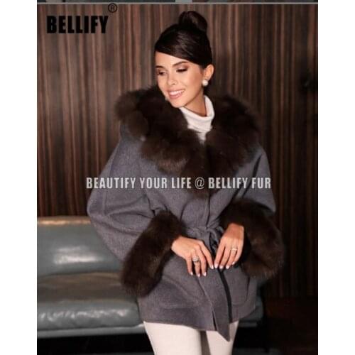 Hot Sale Cashmere Coat Women Sleeve Collar With Natural Real Fox Fur Genuine Leather Jacket Women Overcoat Real Fur Coat