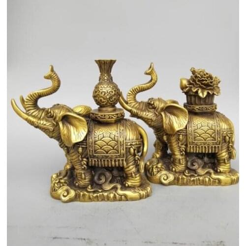 China seiko carving Pure brass elephant wealth A pair statue
