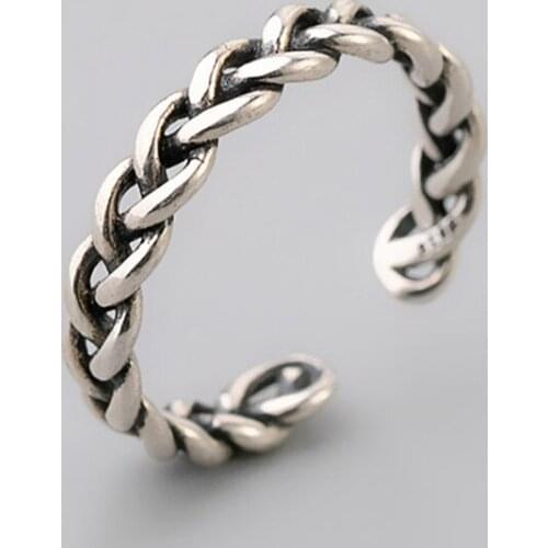 Minimalist 925 Sterling Silver Vintage Geometric Hollow Braided Rope Adjustable Finger Ring For Fashion Women Party Fine Jewelry