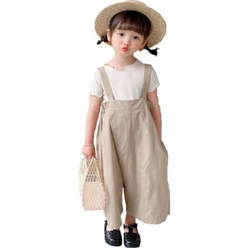 Kid Baby Girl Jumpsuit Pants Fashion Girl Wear Khaki Sleeveless Jumpsuit Pants Children Baby Girl Wide Leg Overalls Sling Pant