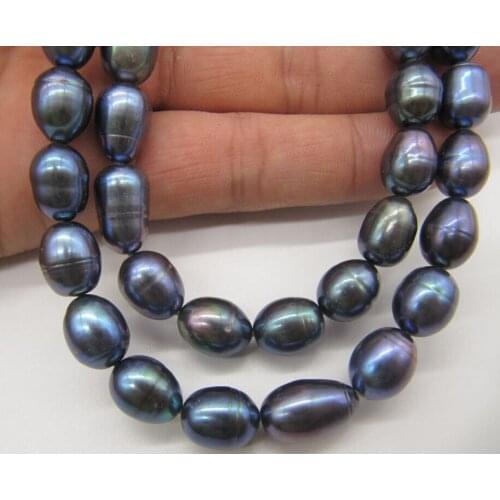 BEAUTIFUL AAA 9-10MM TAHITIAN BLACK PEARL NECKLACE 2 ROW 17-18"