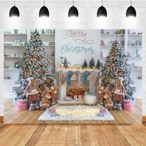 Laeacco Indoor Christmas Tree Cartoon Reindeer Socks Fireplace Rug Photo Photography Background Backdrop For Photo Studio