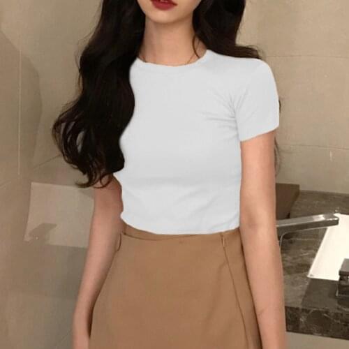 Summer White tshirts women Casual Half sleeve tops Female korean fashion tank top soild color loose slim tshirt girl soft fabic