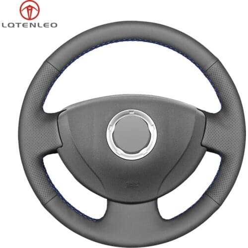 LQTENLEO Black Genuine Leather Car Steering Wheel Cover For Renault Clio 2 2001-2012 Logan Sandero Symbol Twingo 2 2009-2015