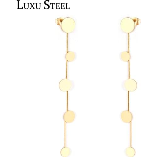 LUXUSTEEL Geometric Long Earrings Gold Color Round Shape Stainless Steel Drop Earrings For Women 2021 Trend Jewelry Party