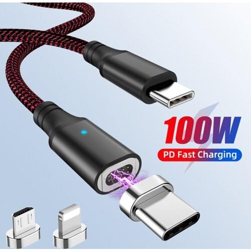 PD 100W Magnetic USB Cable USB C To USB Type C Cable Super Fast Charging For Huawei P40 Micro USB Charge Cord For iPhone Macbook