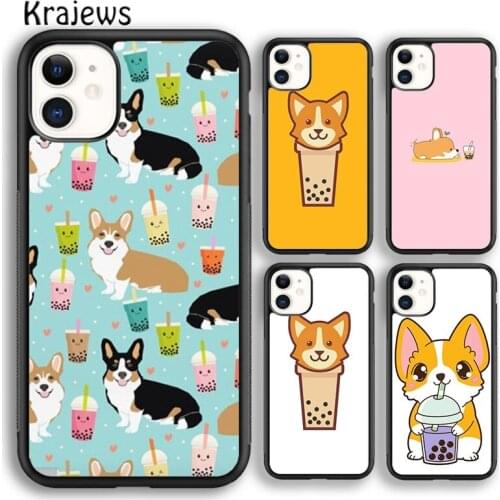 Krajews Corgi and Bubble Tea Soft Phone Case Cover For iPhone 5s 6s 7 8 plus X XR XS 11 12 pro max Samsung Galaxy S8 S9 S10 Plus