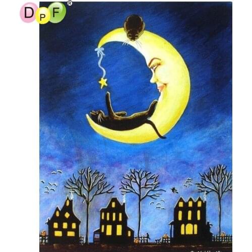 DPF DIY The moon cat 5D diamond mosaic full square crafts diamond embroidery needlework diamond painting cross stitch home decor