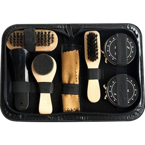 6PCS Shoe Polish Care Kit Leather Shoe Shine Set Shoe Brushes Compact Shoe Cleaning Kit With PU Leather Case For fashionable