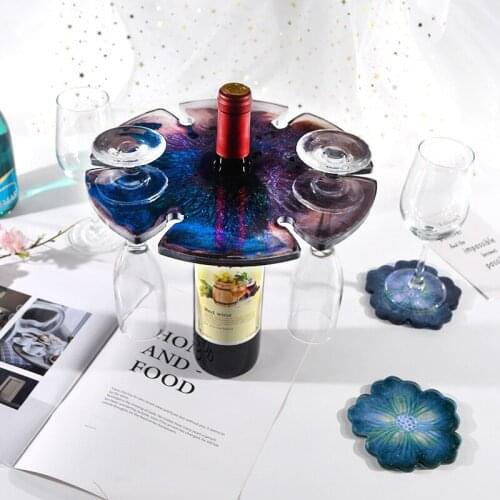 Wine Rack Mold Set DIY Mirror Crystal Epoxy Mold Silicone Resin Coaster Geometric Round Wine Rack Mold