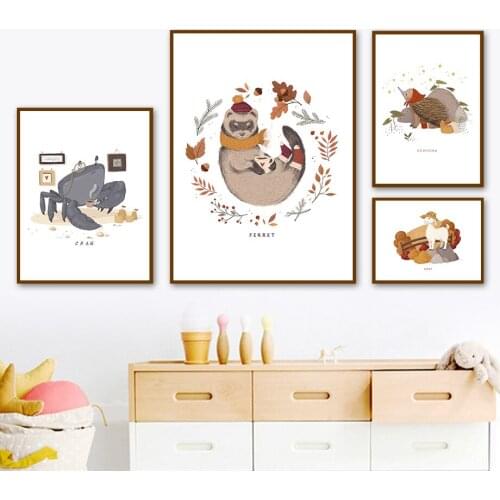 Anteater Bee Crab Ferret Goat Animal Wall Art Canvas Painting Nordic Posters And Prints Wall Pictures Kids Room Nursery Decor