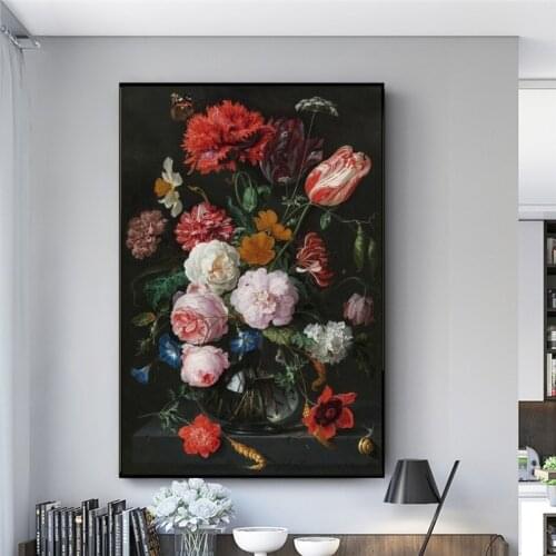 Nordic Classical Flowers In A Glass Vase Canvas Paintings on The Wall Flowers Still Life Pictures for Home Room Wall Cuadros