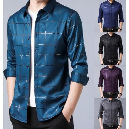 Single-breasted Spring Autumn Large Plaid Long Sleeve Shirt for Office