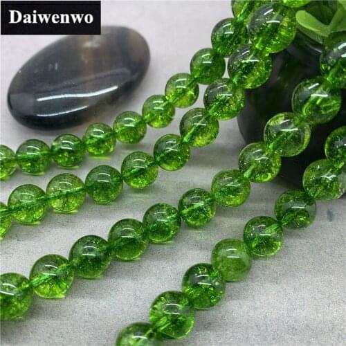 Olive Green Cracked Crystal Beads Stone Round 6-12mm Gemstone Loose Spacer DIY