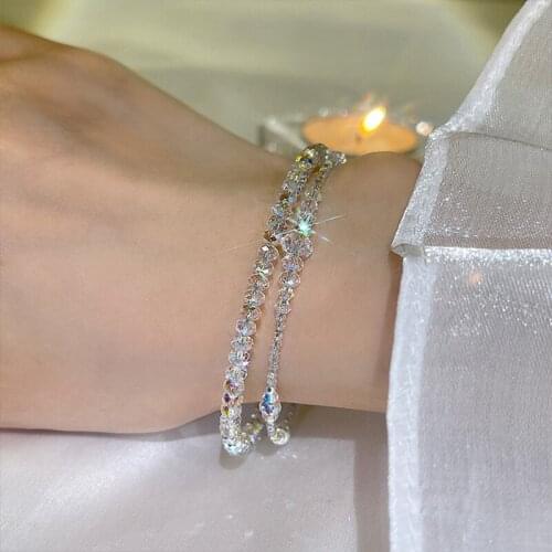 Origin Summer Temperament Crystal Geometrical Bangles for Women Unique Design Transparent Beaded Party Bangles Jewellery