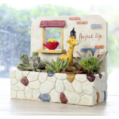 Pastoral creative home decor cute resin garden scene succulents flower pot potted plant pot flower pot garden planter CL90106
