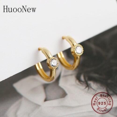 925 Silver Small Gold Color Round Zircon Crystal Bead Hoop Earring Piercing Pendientes Boucles Doreilles Brinco For Women 2020