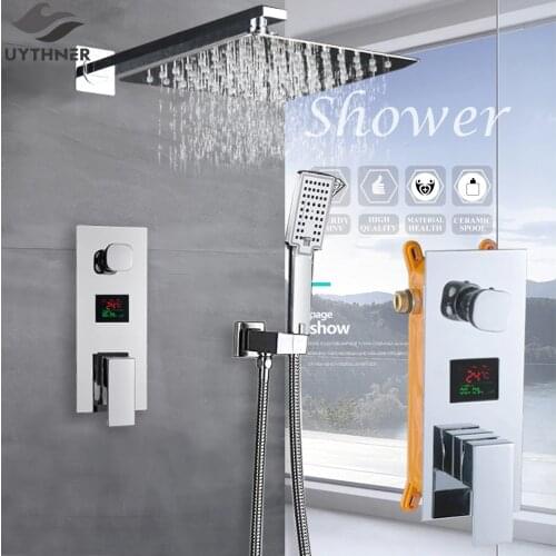 Bathroom Shower Faucet Chrome Digital Display Rain Shower Bath Faucet Wall Mount Bathtub Shower Mixer Tap Bathroom Shower Faucet
