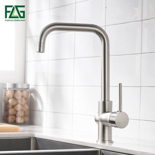 FLG Kitchen Faucets Brushed Nickel Brass Faucet 360 Rotate Swivel 2 Function Water Outlet Mixer Kitchen Sink Tap 1011-33N