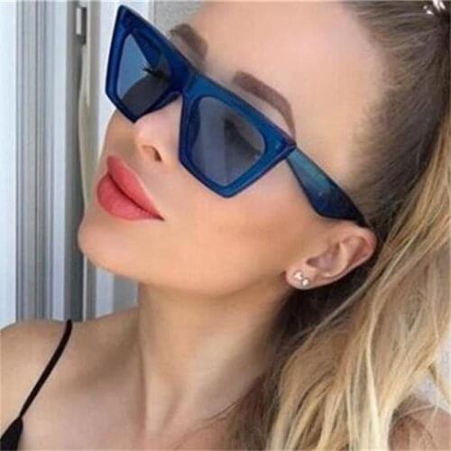 Retro Cat Eye Sunglasses Women Big Flat Top Sun Glasses Men Plastic Clear Blue Black Sunglasses 2020 Brand uv400 Oculos