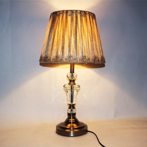 Modern creative fabric crystal desk lights vintage E27 LED 220V Table Lamp for Reading bedside home living room office study bar