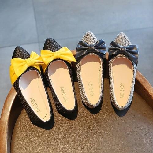 Spring 2021 New Color Bowknot Girl Princess Shoes Flat Girls Wedding Party Shoes for Middler Girls Fashion Pointed Size 26-35