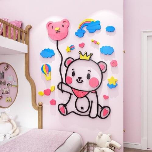 WS194 Cubs cartoon wall stickers 3d childrens room stickers creative girls bedroom bedside wall acrylic decoration