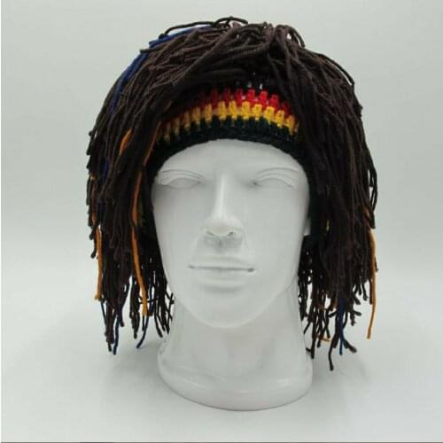 Funny Barbarian Vagabond Beanie Crazy Ski Cap Long Braid Viking Horn Hat Knitted Wig Braid Beanie