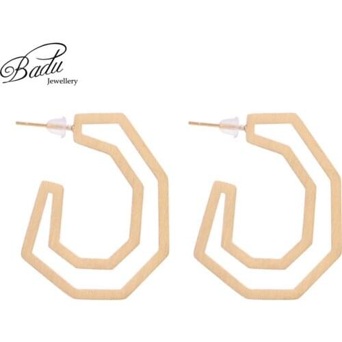 Badu Hollowing Geometric Stud Earrings Women Punk Style Heavy Metal Geometry Earring Studs 2018 Fashion Jewelry Gift for Girls