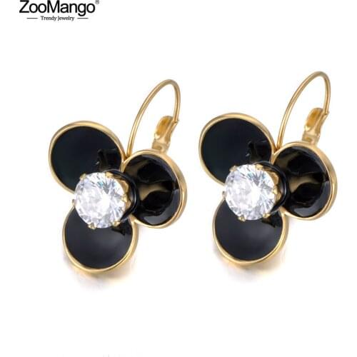 ZooMango Original Design Stainless Steel White/Black Glaze Flower Earrings Trendy Bohemia Party Earrings For Women Girls ZE19276