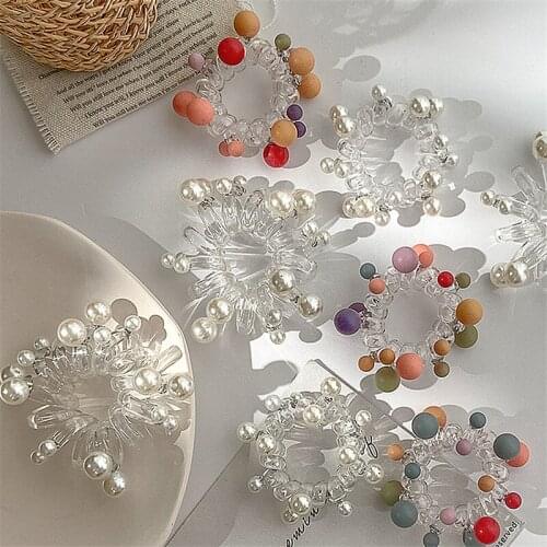 1 Piece/ New Elastic Hair Bands Girls color pearls HairBand Headwear Hair Rope Woman Hair tie Telephone Wire Hair Accessories