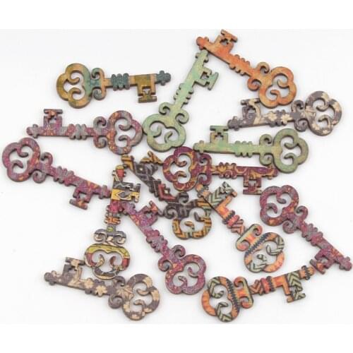 20pcs Retro Wooden Crafts Creativity Hollow Key Pattern Scrapbooking Crafts Wood Decoration For Home Decoration 16x40mm