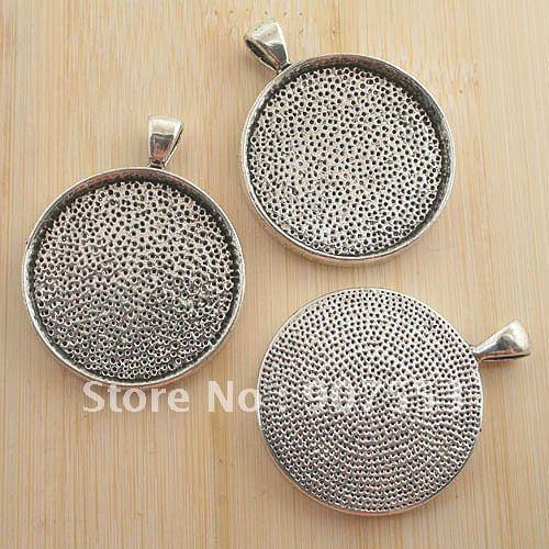 3pcs antiqued silver tone round cabochon settings/photo frame G1097