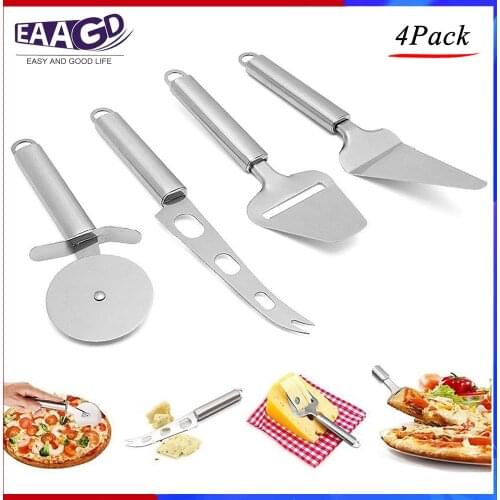 4Pcs/Set Stainless Steel Kitchen Gadgets Tools,Pizza Cutter Wheel,Cheese Knife, Cheese Slicer and Cake Server