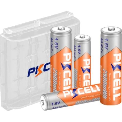 PKCELL 2Pcs AA Rechargeable Batteries 2500MWH+2Pcs 900MWH 1.6V NIZN AAA Rechargeable Battery with 1PC AA/AAA Battery Box holder