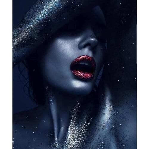 New 5D Diy Diamond Painting Sexy Woman,Full Square Diamond Embroidery Red Lip Cross Stitch Needlework Mosaic Decor P100